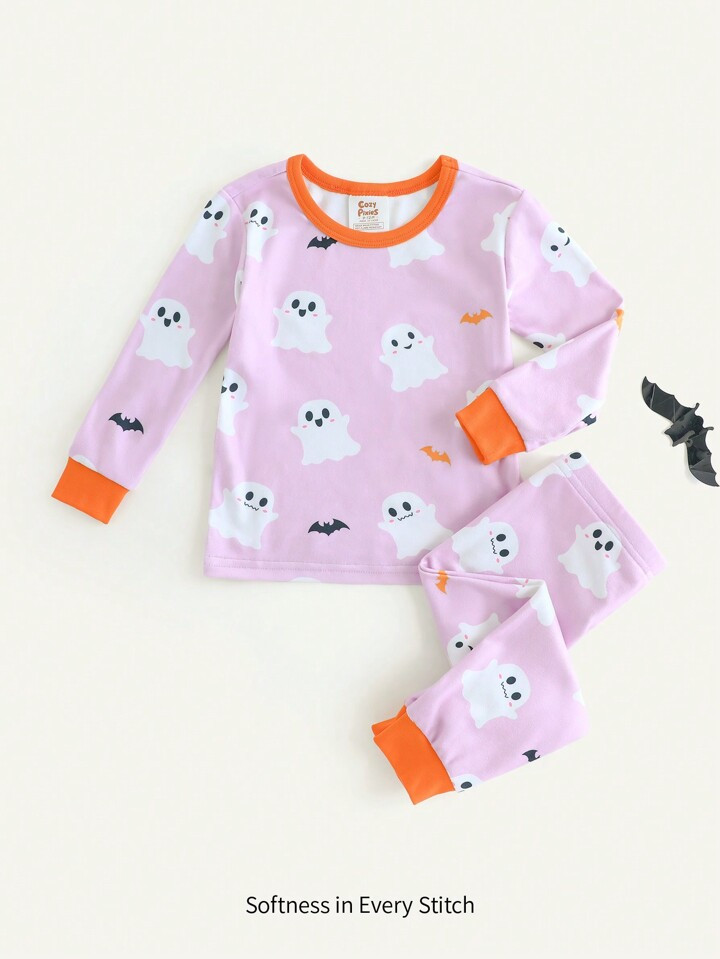 Cozy Pixies 2pcs Baby Girls' Halloween Pumpkin Spider Cat Ghost Graphic Print Soft Colorblock Lon... | SHEIN