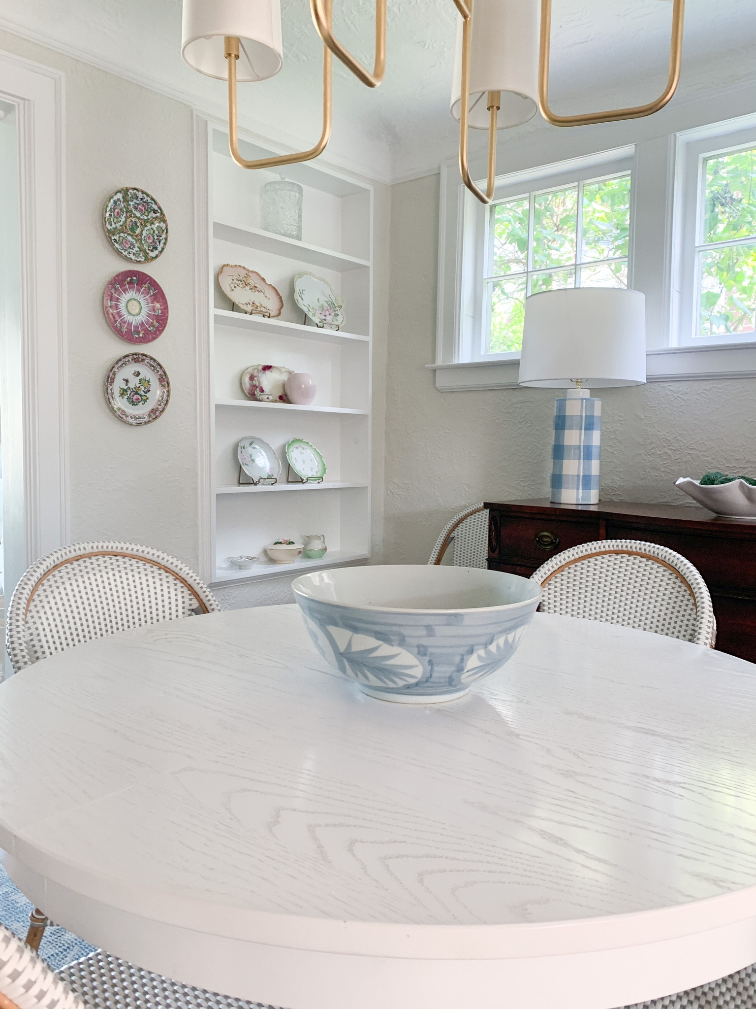 Blue and white home decor, amazon finds, bowl, dining room table, brass chandelier 

#LTKunder100 #LTKhome