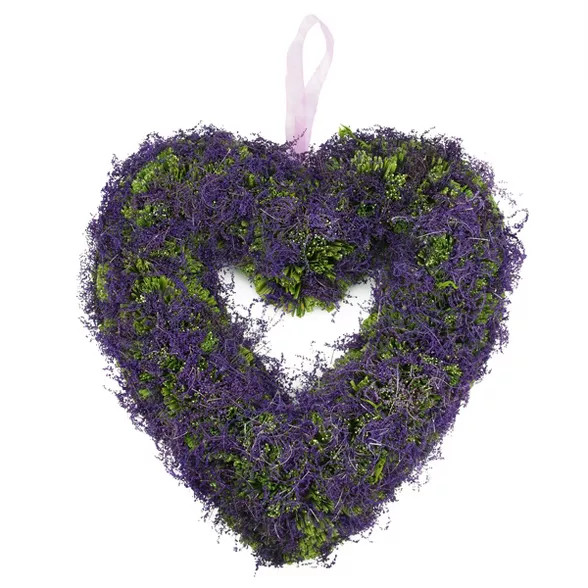 Northlight 14.5" Unlit Purple/Green Reindeer Moss and Twig Heart-Shaped Artificial Floral Spring ... | Target