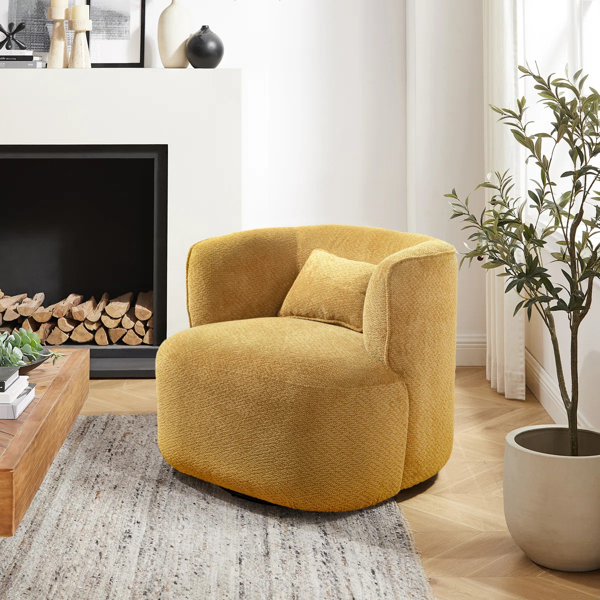 Bernado 31.1'' Wide Fabric Swivel Barrel Chair | Wayfair North America