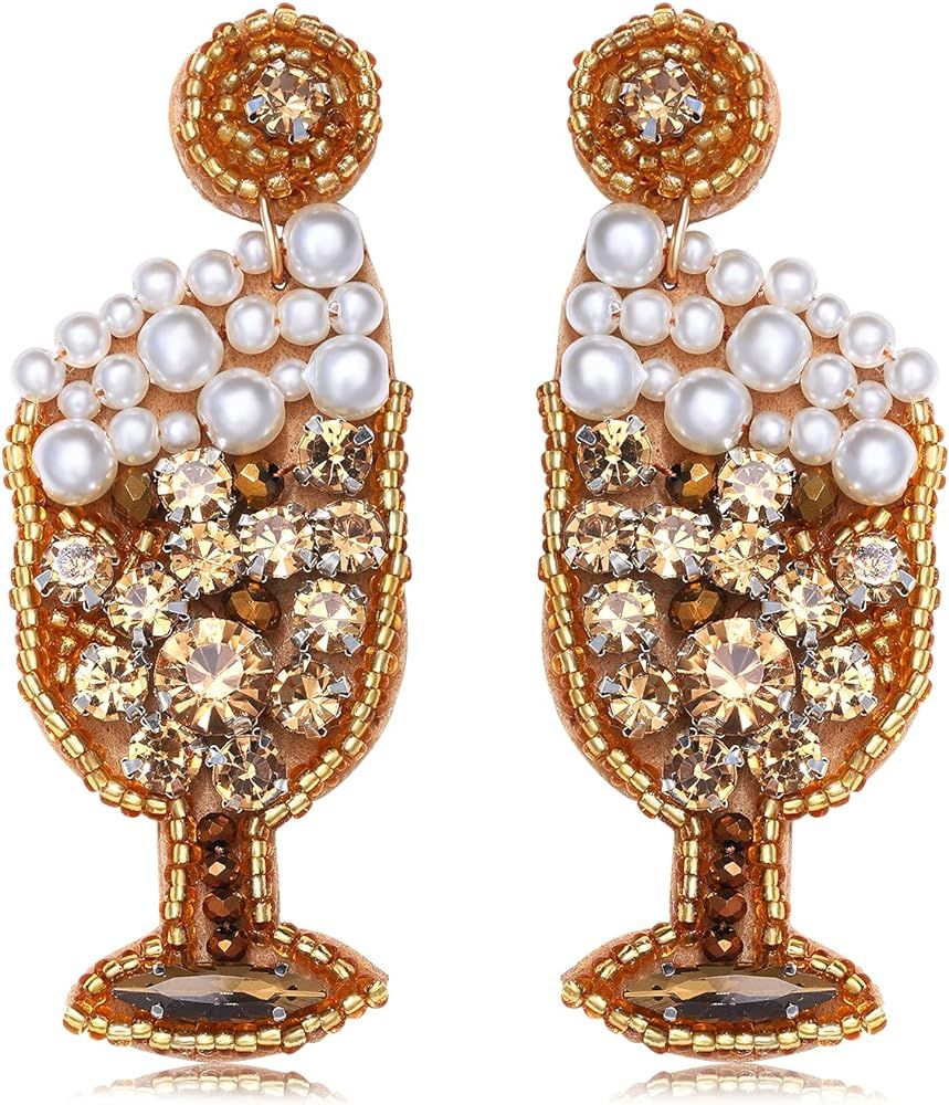 Statement Earrings for Women Handmade Beaded Wine Glass Post Earrings Gorgeous Crystal Drop Dangle E | Amazon (US)
