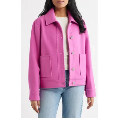 CeCe Jewel Button Flannel Jacket in Pink at Nordstrom, Size Medium | Nordstrom