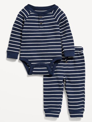 Long-Sleeve Thermal-Knit Henley Bodysuit and Pants Set for Baby | Old Navy (US)