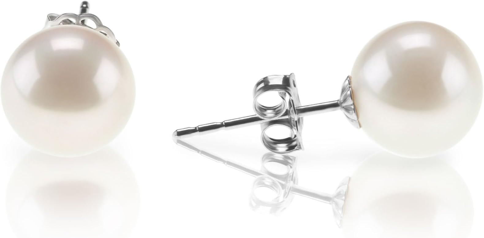 PAVOI 18K Gold Plated Sterling Silver Round Stud White Simulated Shell Pearl Earrings | Amazon (US)