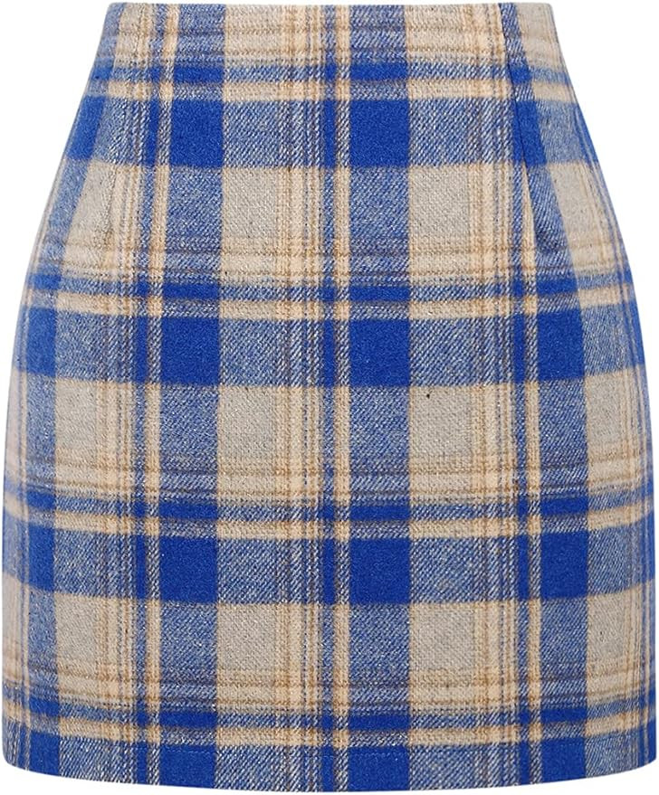 IDEALSANXUN Womens High Waist Plaid Skirt Bodycon Pencil Wool Mini Skirts | Amazon (US)