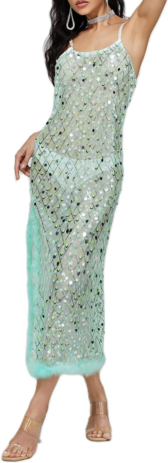 Muineobuka Women See Through Sheer Long Dresses Sexy Mesh Sheer Cover Up Beach Dress Vocation Bik... | Amazon (US)