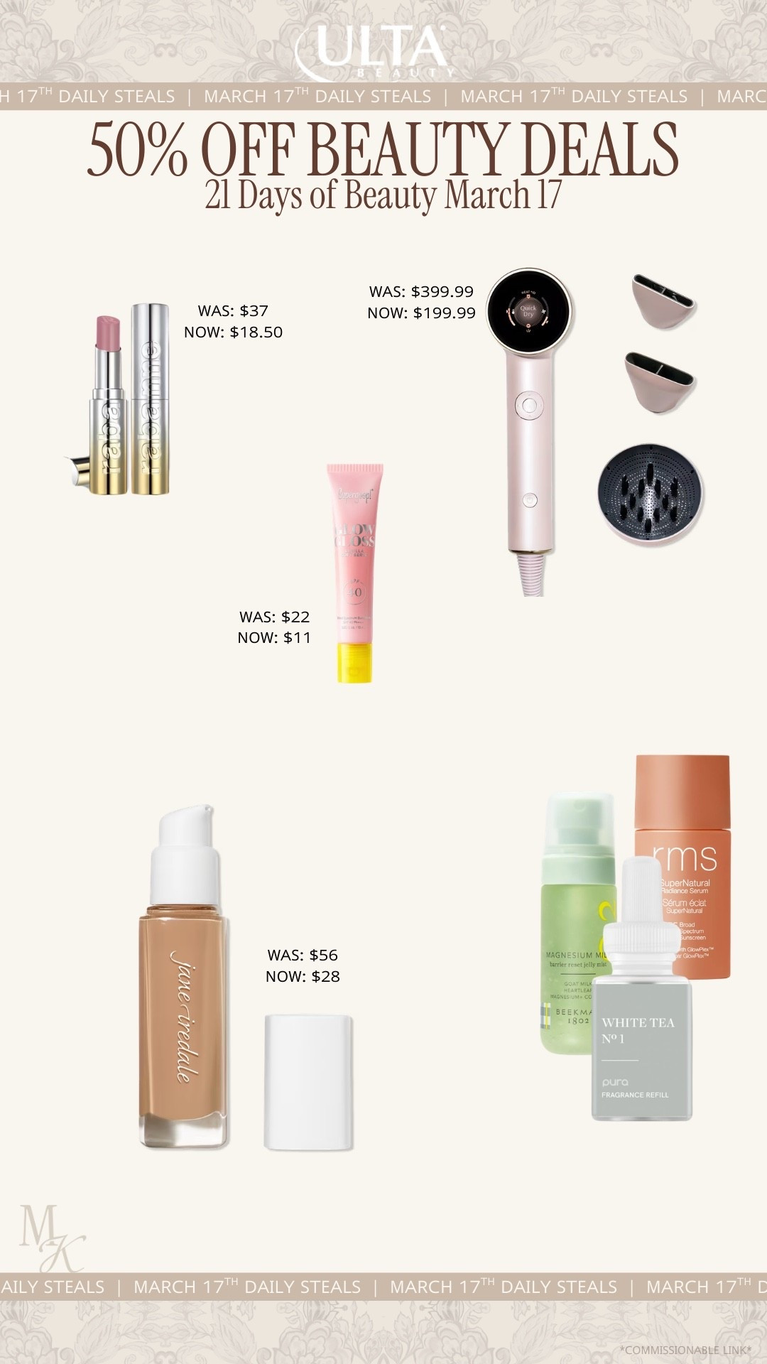 Ulta Beauty sale, Ulta 21 Days of Beauty, 21 Days of Beauty deals, beauty sale 2026, makeup sale, skincare sale, mature skin, hydrating skincare, skincare routine, skincare essentials, beauty, makeup, make up, makeup must haves, everyday makeup routine, full glam makeup, natural makeup look, dewy makeup, long lasting makeup, trending beauty products, hair tools, hair styling tools, hair care routine, frizz control, beauty favorites
 

#LTKselfcare #LTKSaleAlert #LTKBeauty