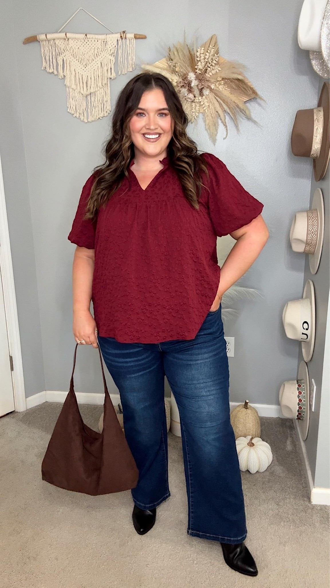 I’m so blown away by the quality, fit and color of this gorgeous Amazon top for the fall. It’s so cute for the office, but also so cute for happy hour. I love the way it looks with these dark denim wash jeans and chocolate brown handbag.
Plus size fall outfit

#LTKPlusSize #LTKSeasonal