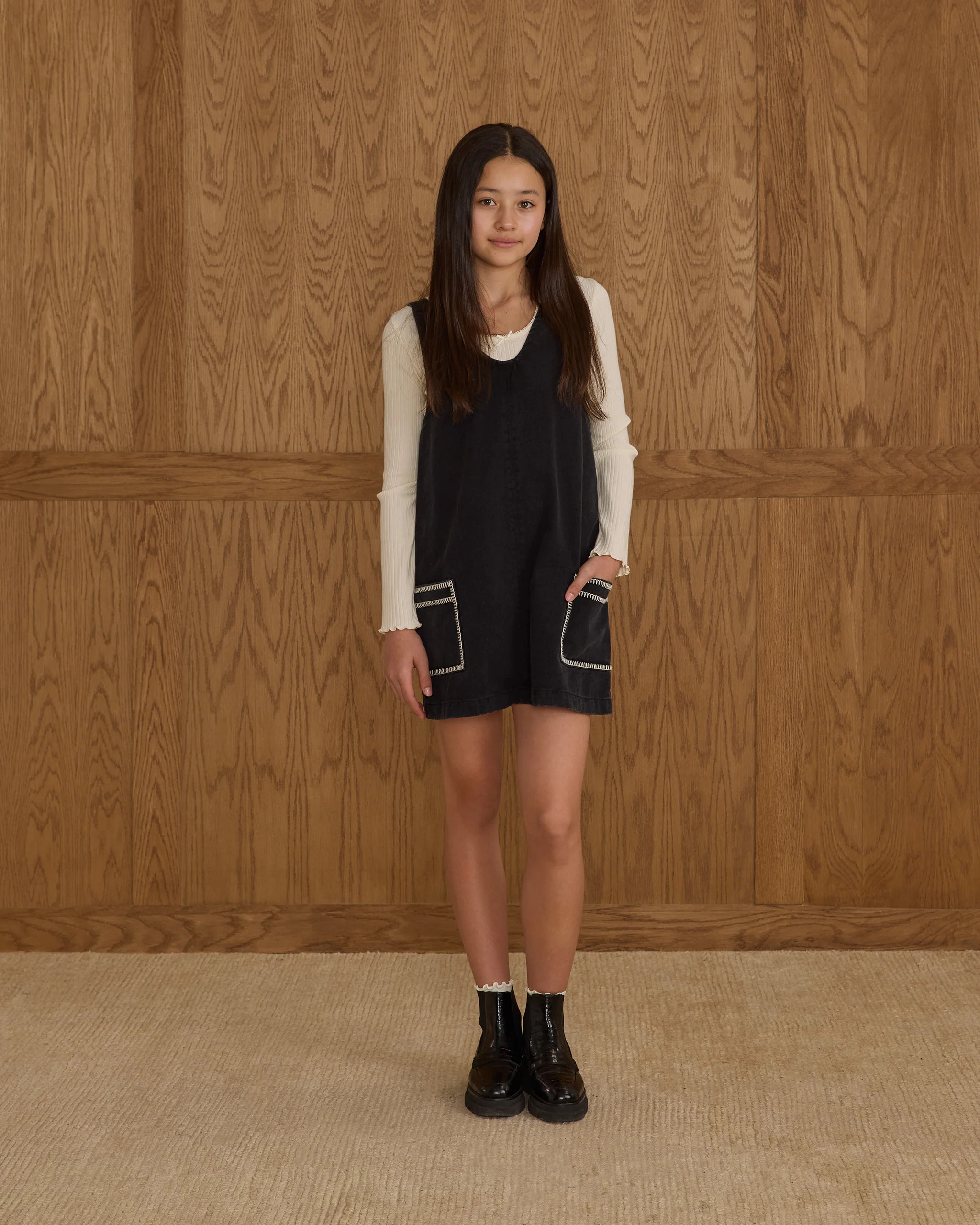 V-neck Overall Dress || Washed Black | Rylee + Cru