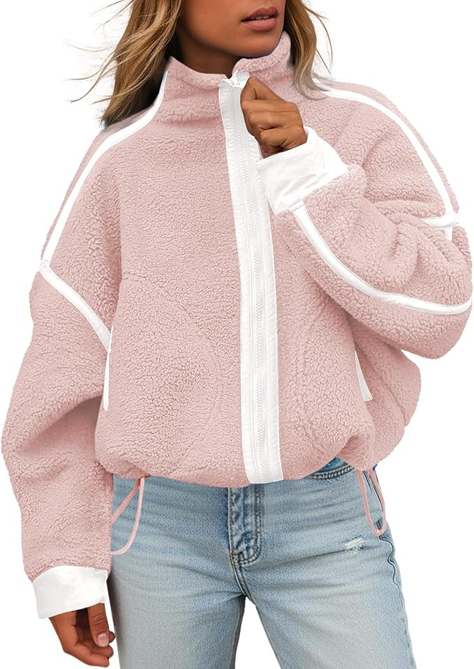 Hixiaohe Womens Fuzzy Fleece Jacket Fall Winter Long Sleeve Sherpa Coats Casual Cropped Zip Up Sw... | Amazon (US)