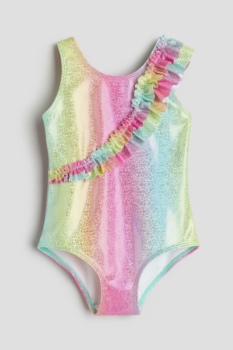 Ruffle-trimmed Swimsuit - Pink/yellow - Kids | H&M US | H&M (US + CA)