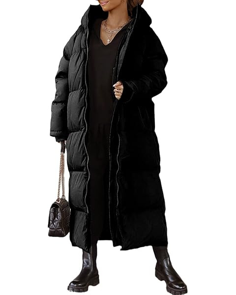 Shanfetl Women Long Quilted Coat Hooded Maxi Length Long Sleeve Puffer Jacket Padded Coat Winter ... | Amazon (US)