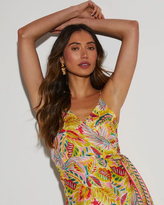 Sofia Tropical Print Wrap Midi Dress | VICI Collection
