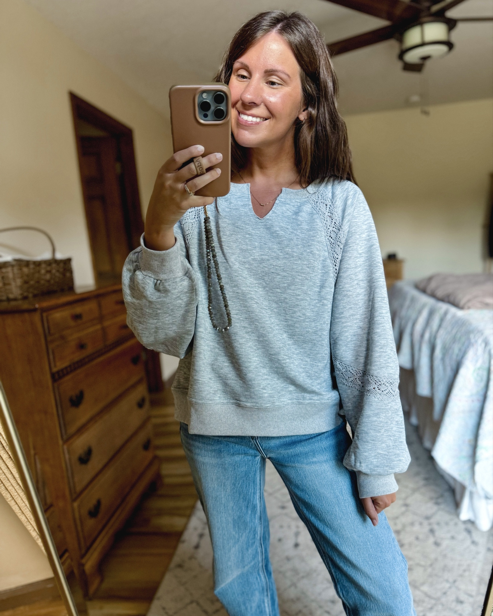 Wearing a size small in this super cute lace trim sweatshirt and size 24 with a 26” inseam in these jeans. My Birkenstocks fit true to size 

#LTKStyleTip #LTKSeasonal #LTKPetite