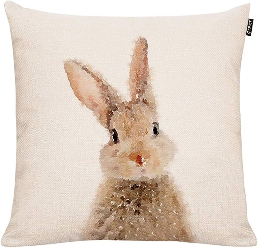 GTEXT Easter Rabbit Throw Pillow Case Cushion Cover Spring Home Decoration Cotton Linen 18 x 18 I... | Amazon (US)