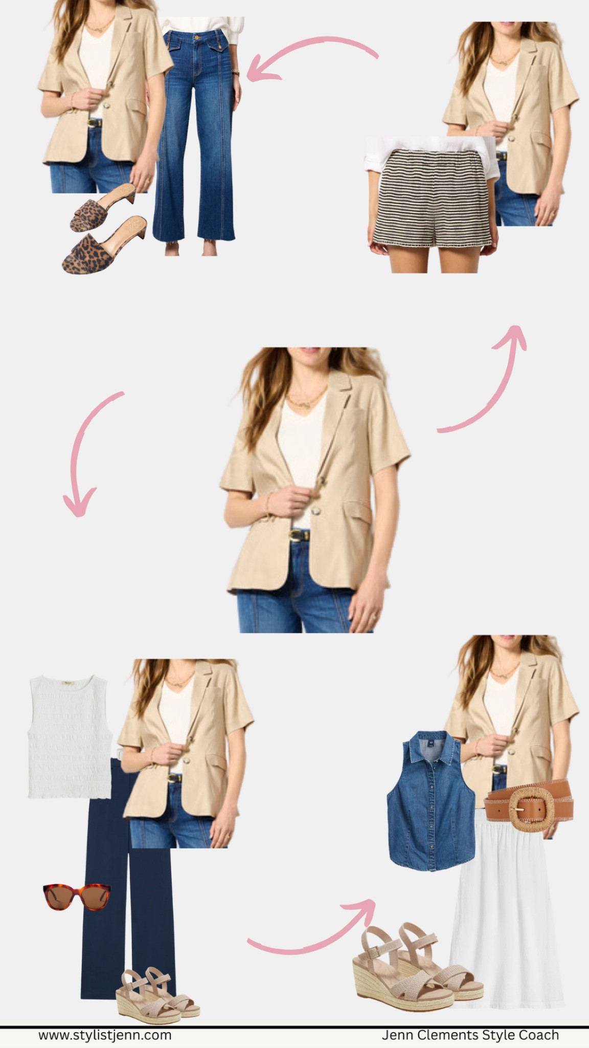 This soft short-sleeve blazer is my summer layering MVP! 🌞💼 I styled it 5 different ways — with denim, wide-legs, shorts, skirts — so you can dress it up or down. It adds instant polish without the bulk or heat of a classic blazer. Perfect for work, travel, or anything in between.
🛍️ Shop the looks + remix them with your own closet! #graysonblazer #summerlayers #businesscasualstyle #styleover40

#LTKStyleTip #LTKSummerEdit #LTKOver40