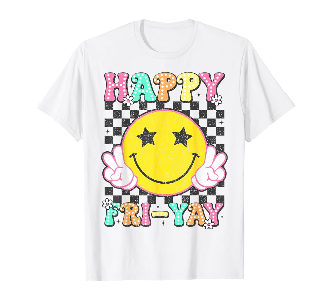 Happy Fri-Yay Groovy Teacher Friday Weekend Fri Yay T-Shirt | Amazon (US)
