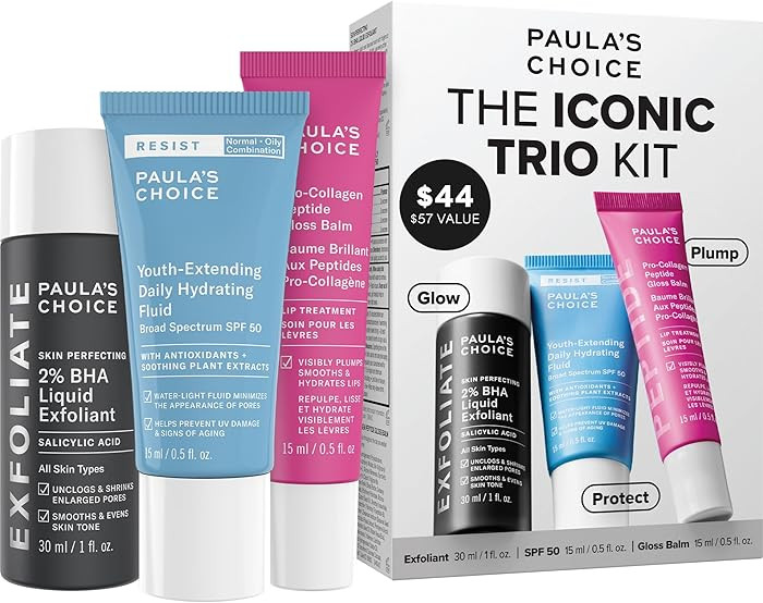 Paula\u2019s Choice The Iconic Trio Kit, Travel 2% BHA Liquid Exfoliant, Travel SPF 50 Moisturize... | Amazon (US)