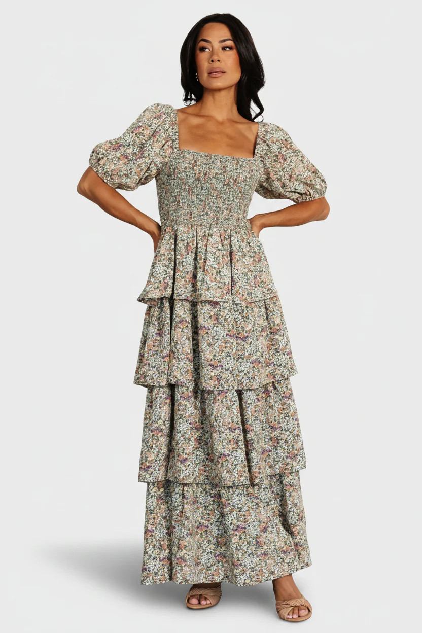Felicia Tiered Maxi Dress, Green Multi | Baltic Born | Baltic Born