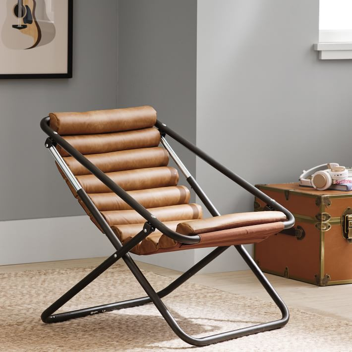 Vegan Leather Caramel Channeled Sling Chair | Pottery Barn Teen