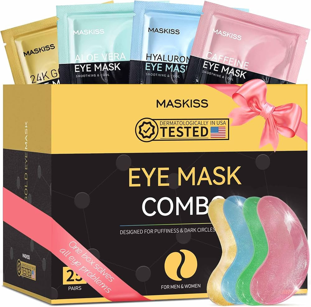 Maskiss Under Eye Patches(25 Pairs), 24K Gold, Caffeine, Hyaluronic Acid, Aloe Vera Eye Masks for... | Amazon (US)