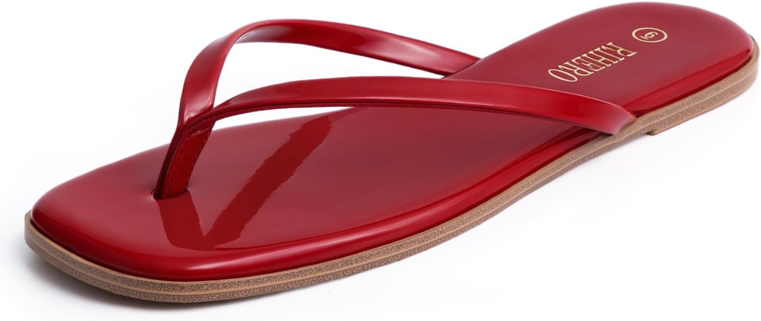 Rihero Flip Flops for Women Comfortable Square Toe Beach Sandals Slip On Leather Thong Flat Sanda... | Amazon (US)