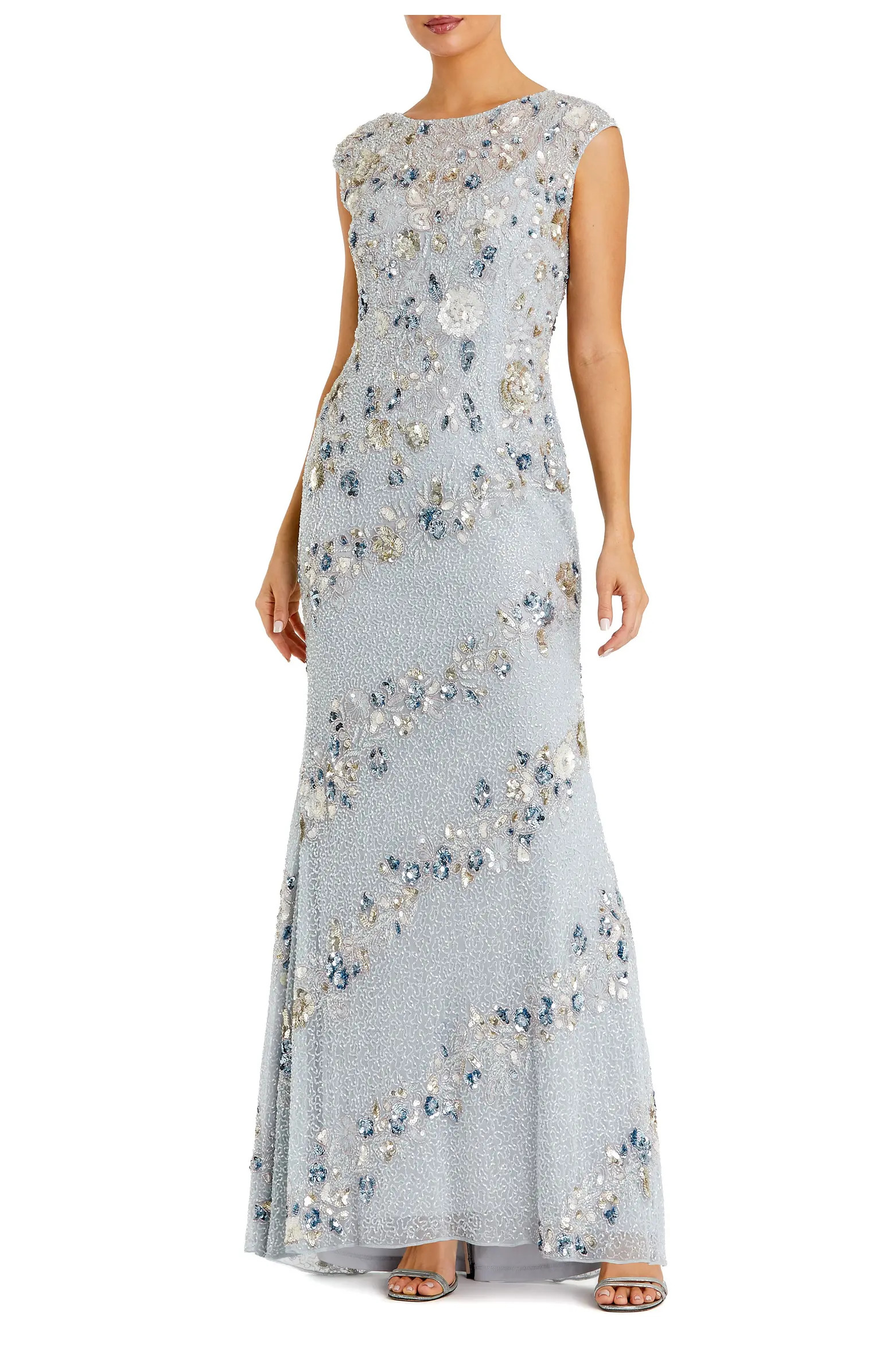 Floral Embellished Cap Sleeve Column Evening Gown | Nordstrom
