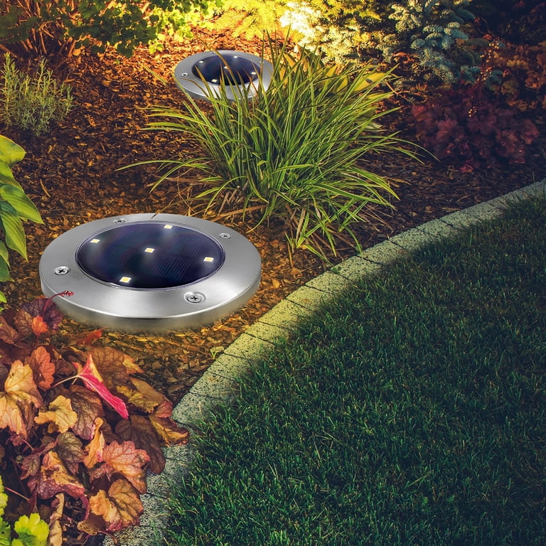 Mainstays Solar Powered Stainless Steel LED Landscape Disc Lights, 12 Lumens (4 Count) | Walmart (US)