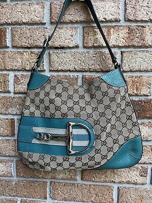 Gucci GG Canvas Hasler Horsebit Shoulder Bag Brown And Teal Blue  | eBay | eBay US