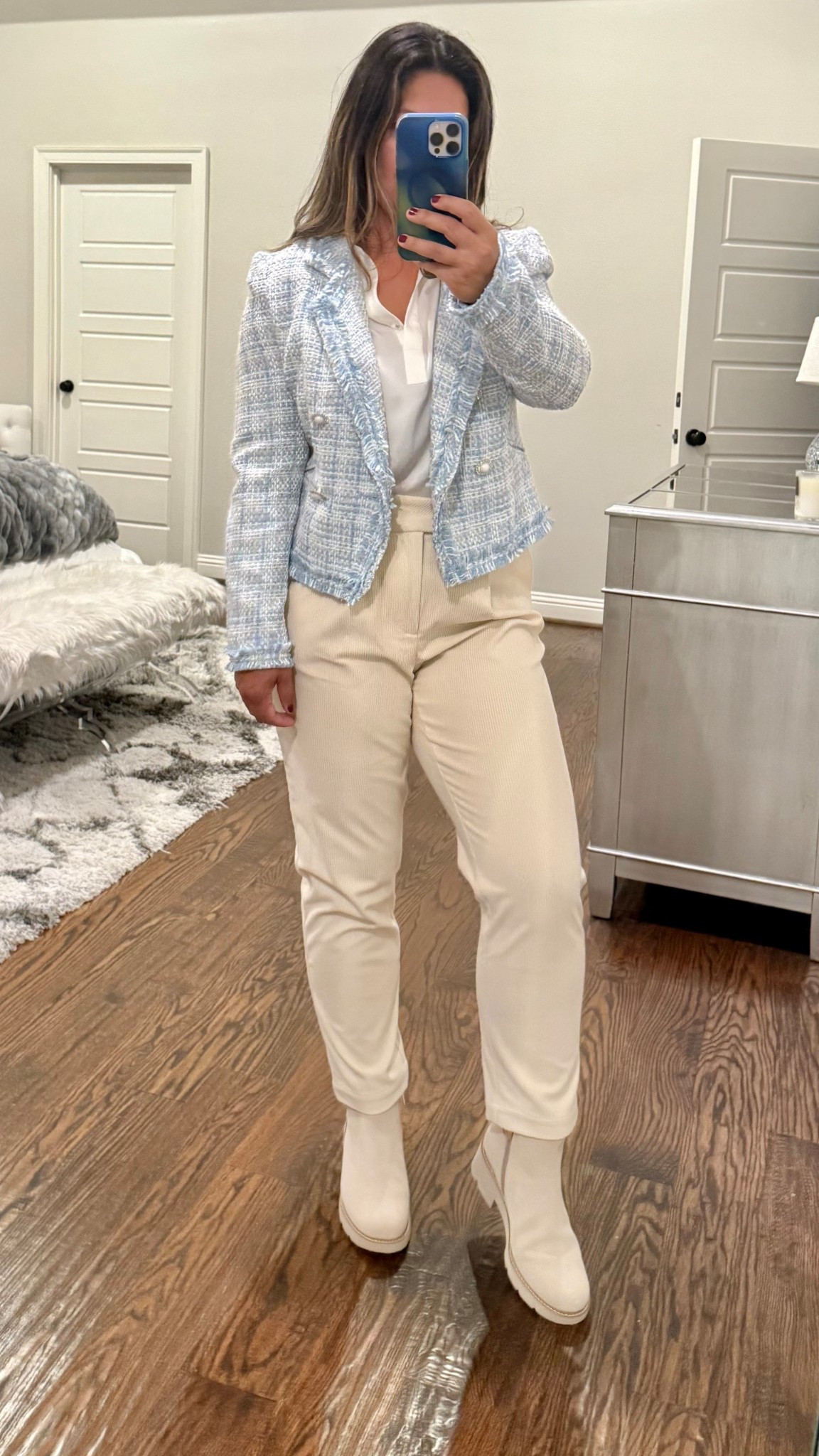 I love these corduroy pants! They are super soft and have stretch so they’re very comfortable. 

My waterproof boots will come in handy in the fall! I’m wearing my regular size in the boot, medium in the pants, and small in  the blouse and blazer. 

#LTKTravel #LTKWorkwear #LTKHoliday