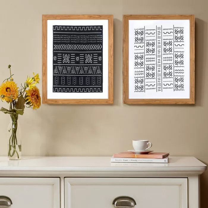 Set of 2 24"x30" Framed Black & White Geo Fabric Decorative Wall Art - Threshold™ | Target