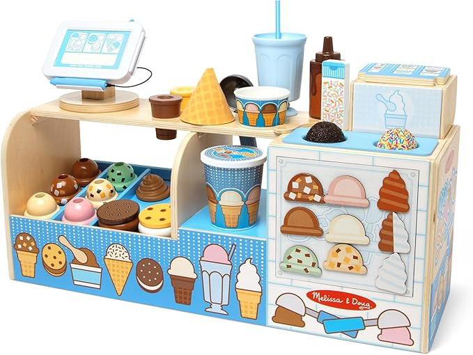 Melissa & Doug Cool Scoops Ice Creamery, Wooden Ice Cream Shop & Counter with Play Food & Play Ki... | Amazon (US)
