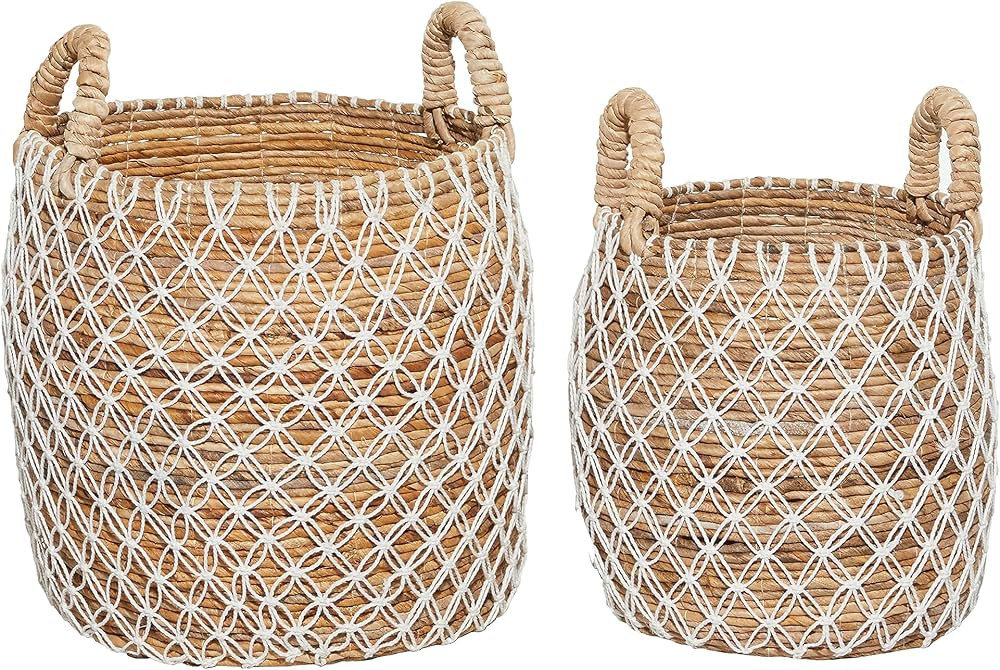 Deco 79 Banana Leaf Handmade String Detail Storage Basket with Handles, Set of 2 19", 17"H, Brown | Amazon (US)