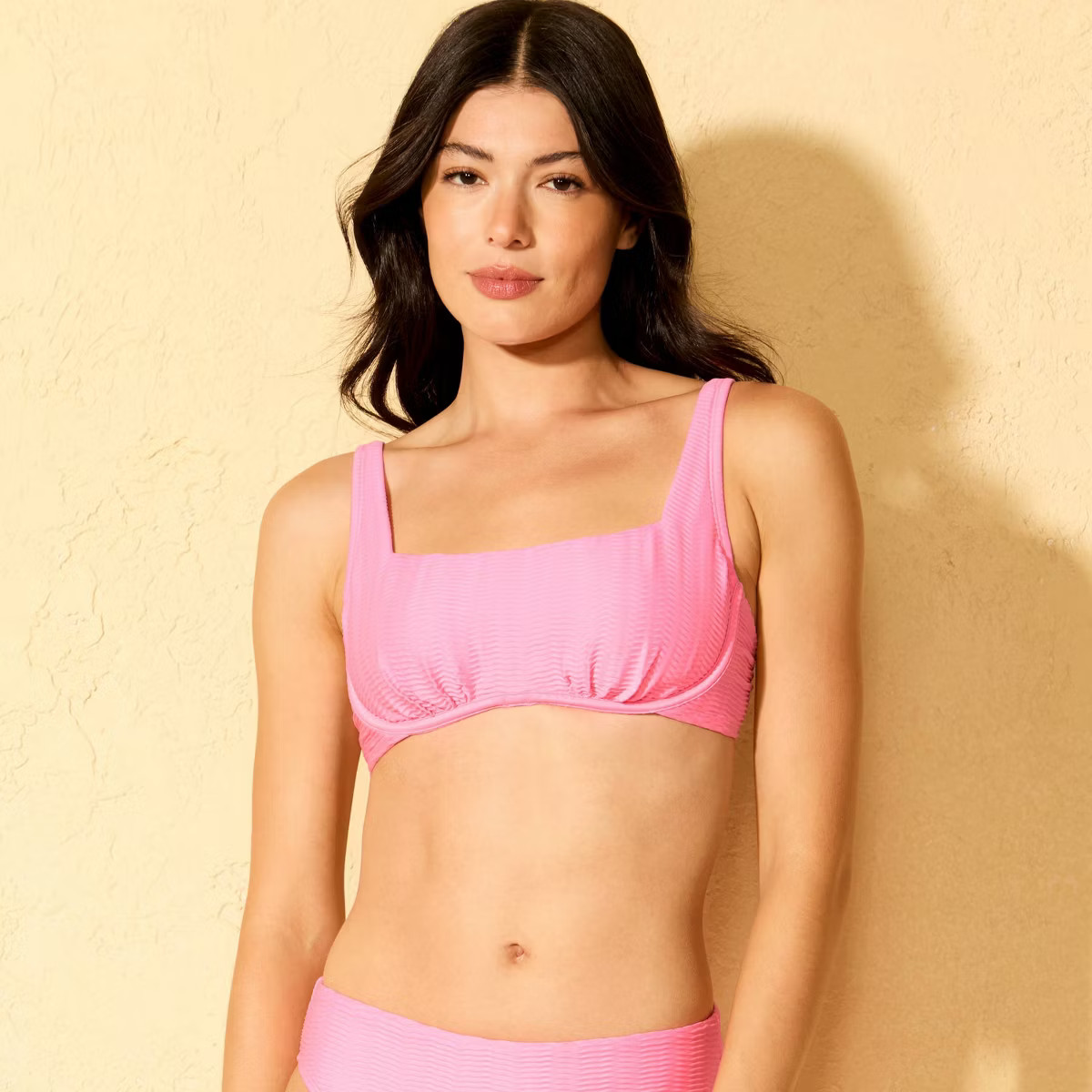 Women's Jacquard Square Neck Underwire Bikini Top - Shade & Shore™ Pink | Target