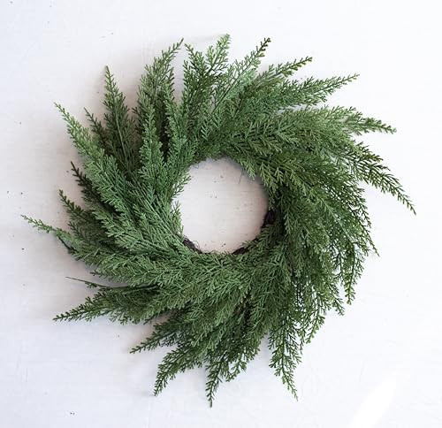 Vita Domi 18" Faux Cedar Christmas Wreath - Real Touch Norfolk Pine, Evergreen, Cypress for Front Door or Window | Amazon (US)