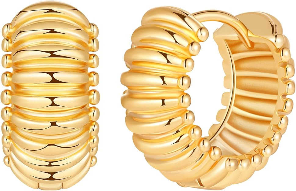 8YEARS Chunky Gold Hoop Earring for Women, 18K Gold Plated Lightweight Thick Gold Hoops Earrings,... | Amazon (US)