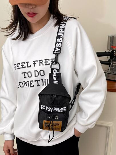 Mini Drawstring Decor Letter Graphic Sling Bag | SHEIN