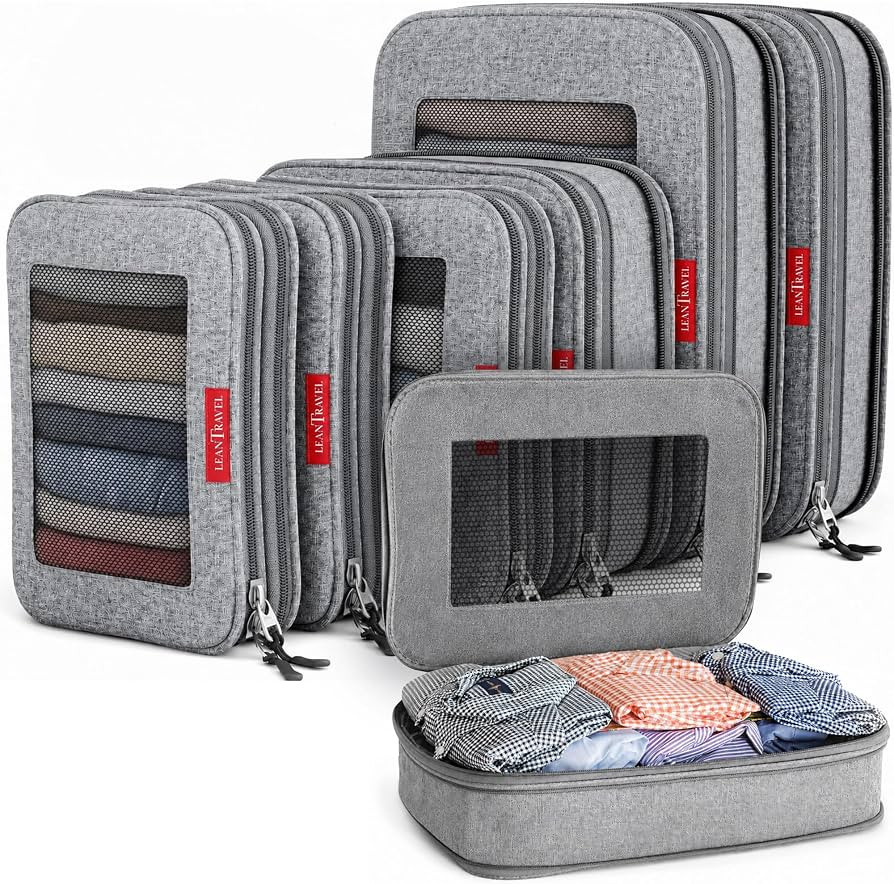 LeanTravel Premium Compression Packing Cubes for Travel - Suitcase Organizer Bags with Double Zip... | Amazon (US)