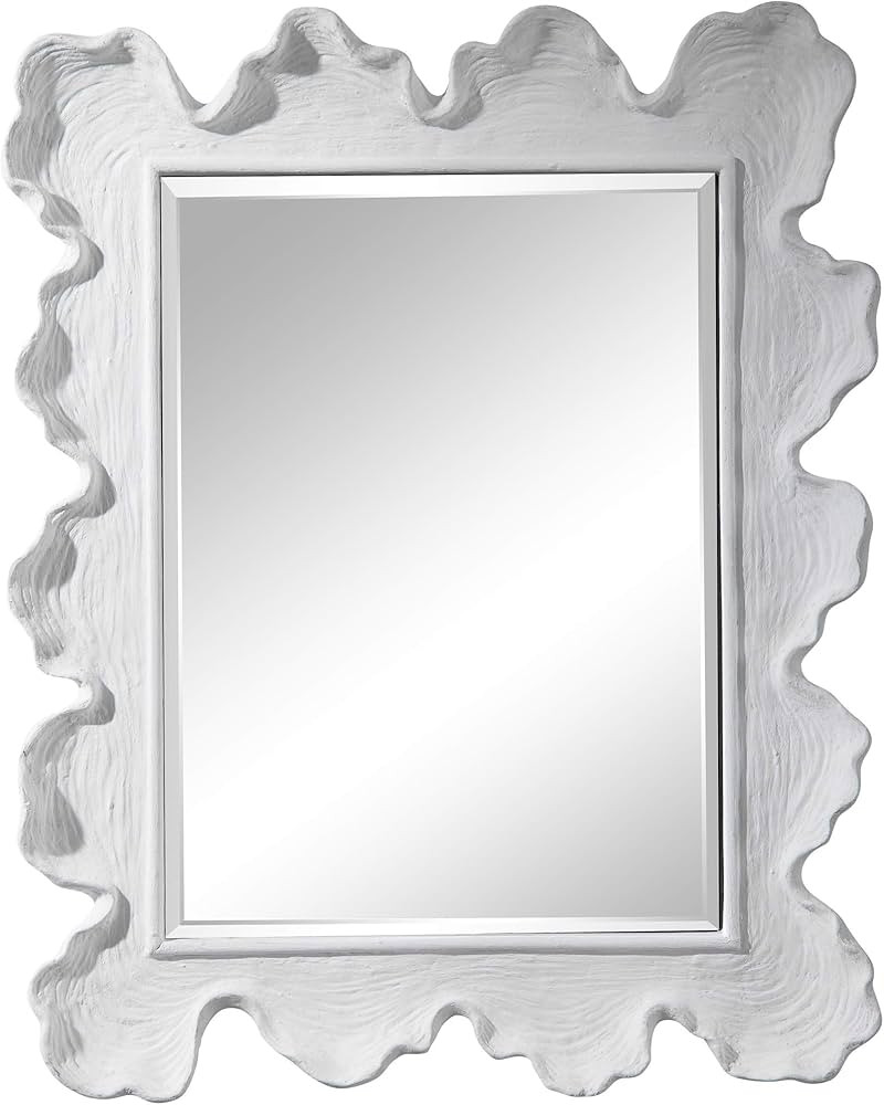 MY SWANKY HOME Organic Shape Modern White Coral Wall Mirror Matte Wood Grain Live Natural Edge | Amazon (US)