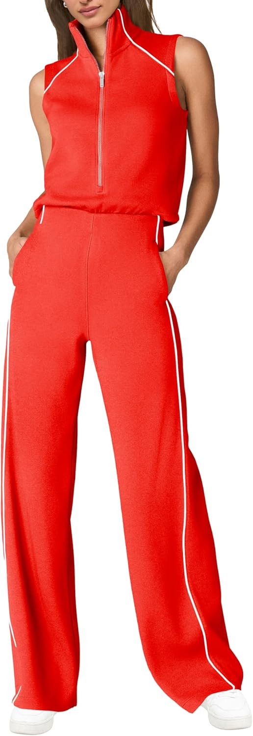 SENSERISE Womens Summer Jumpsuits Dressy Casual Sleeveless Mock Neck Top Wide Leg Pants Romper with Pockets | Amazon (US)