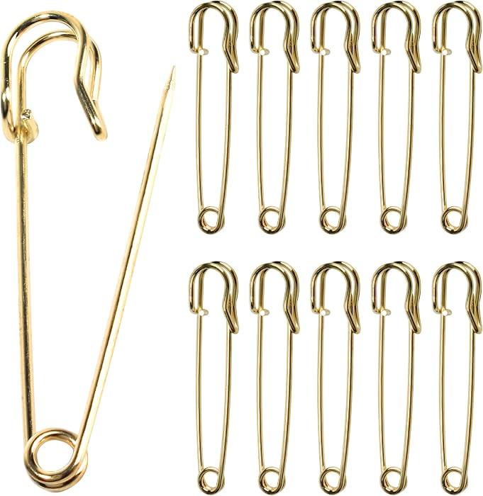 3 Inch Stainless Steel Large Safety Pins, Heavy Duty, Gold, 10 Pcs | Amazon (US)