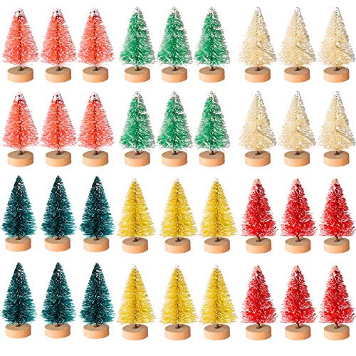 Cholung Artificial Mini Christmas Trees Bottle Brush Trees Snow Frosted Trees with Wood Base Plastic Tabletop Trees Ornaments for Christmas DIY Crafting Home Decor, 1.8 Inch, 6 Colors (48 Pcs) | Amazon (US)