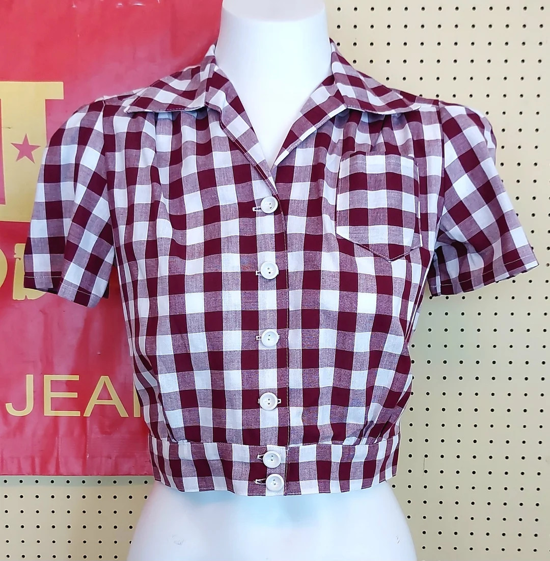 Freddies of Pinewood Burgundy Check Work Blouse, Size 12 - Etsy UK | Etsy (UK)