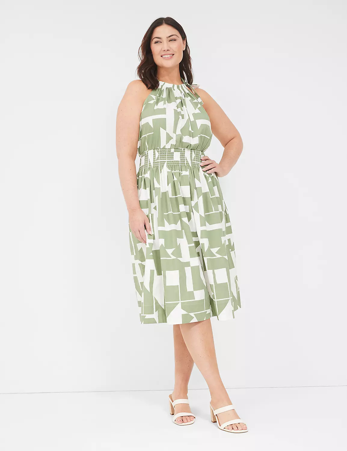 Halter-Neck Smocked-Waist Midi Dress | LaneBryant | Lane Bryant (US)