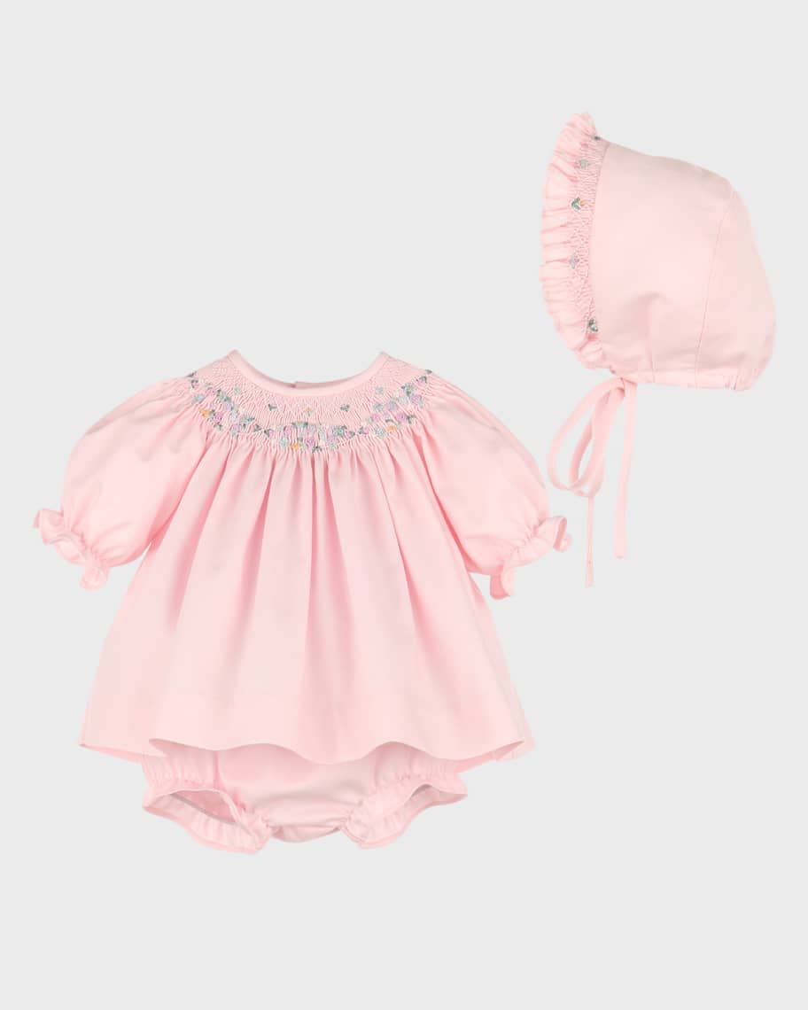 Luli & Me Girl's 3-Piece Smocked Dress Set, Size Newborn-9M | Neiman Marcus