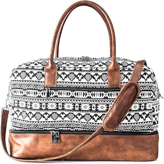 MyMealivos Canvas Weekender Bag, Overnight Travel Carry On Duffel Tote with Shoe Pouch (black) | Amazon (US)
