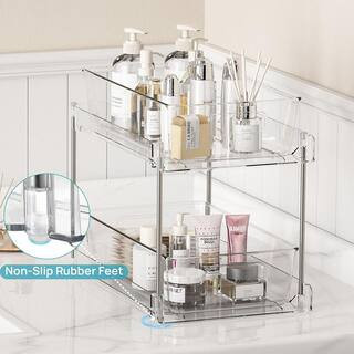 4 Piece PET Two Tier Clear Under Sink Accessory Set Organizer with Slide-Out Drawers for Bathroom Kitchen Cabinet | The Home Depot
