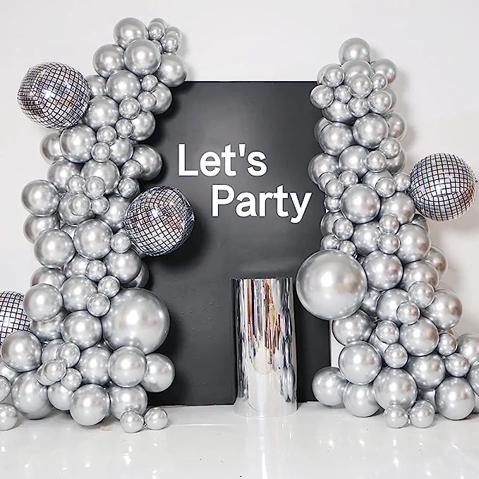 Chrome Metallic Silver Balloon Garland Arch Kit with 4D Laser Disco Foil Balloon for Birthday Wed... | Amazon (US)