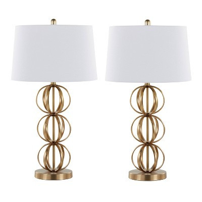 LumiSource (Set of 2) Linx 29" Contemporary Metal Table Lamps: UL Listed, Beige Drum Shade, 5ft Cord | Target