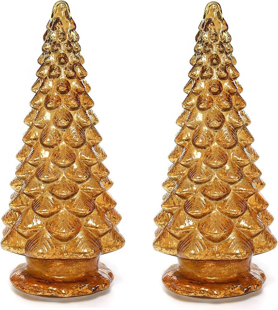 Yomikoo Glass Christmas Tree, 2PCS Lighted Mercury Glass Tabletop Christmas Tree Decoration for P... | Amazon (US)